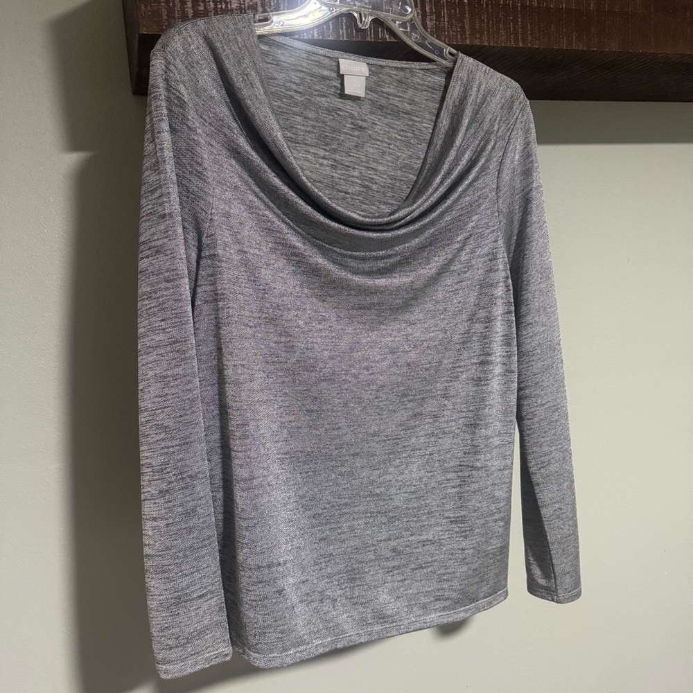 Gray Cowl Neck Long Sleeve Top